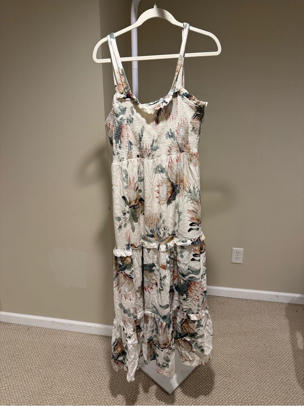 Express Cream Floral Maxi Dress with Green & Pink Accents